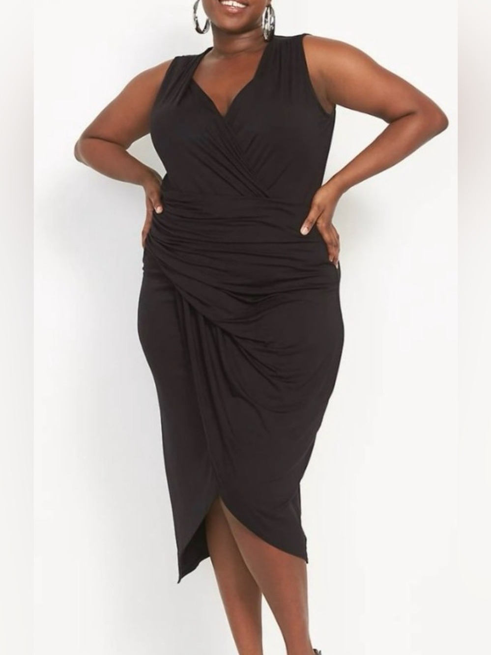 Lane Bryant Black Sleeveless Faux-Wrap Ruched Midi Dress Size 18/20